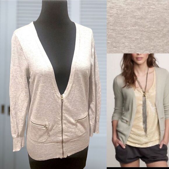 J Crew Pima Cotton Gold Zipper Pocket Cardigan Sweater Teal Blue SZ M. - Picture 1 of 8